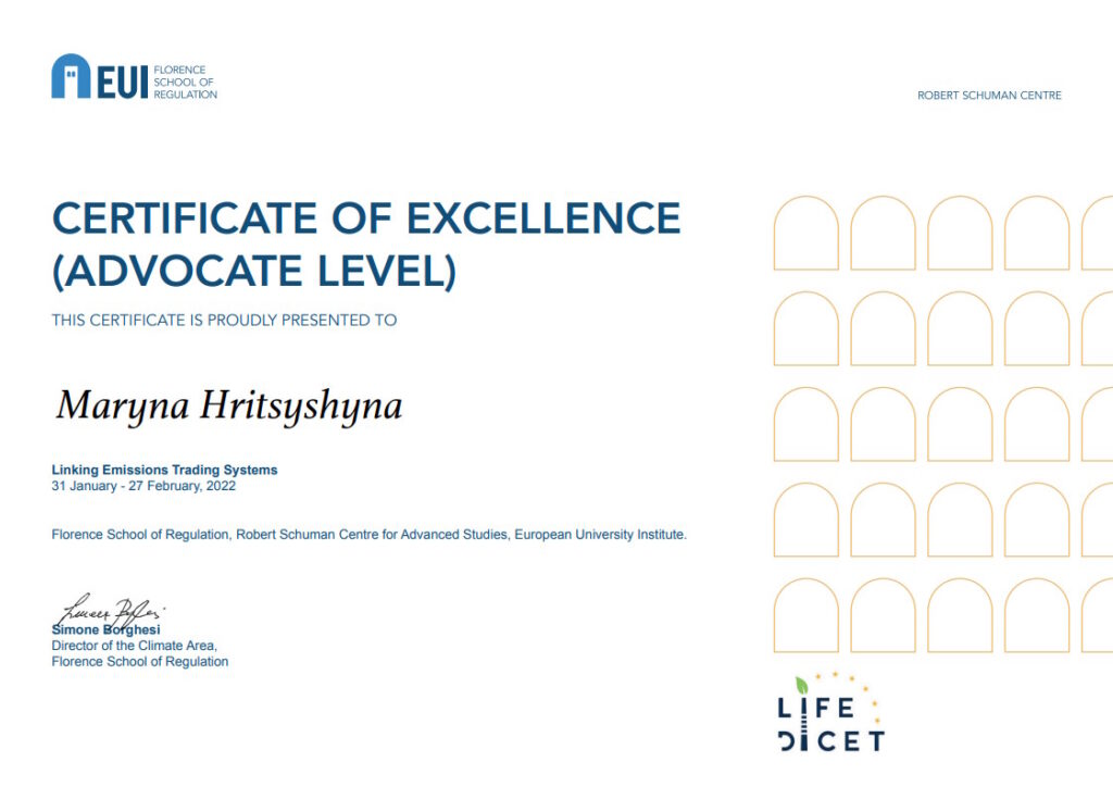 Certificate. Florence School of Regulation. Linking Emissions Trading Systems